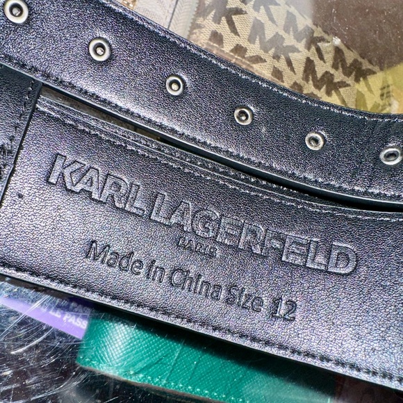 NWOT Karl Lagerfeld PARIS Black Leather Double Belt with Buckle/Grommets - Picture 8 of 14